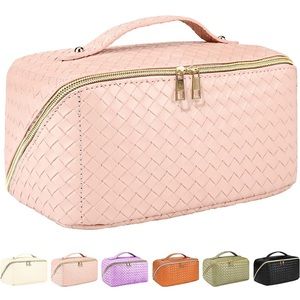 SOIDRAM Large Capacity Travel Cosmetic Bag Makeup Bag Leather Organizer